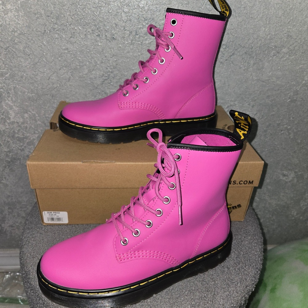 Dr. Martens Zavala Thrift Pink Leather 8-Eye Lace Up Boots Womens 8 Mens 7